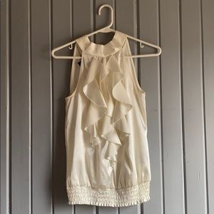 Silk cream ruffle tank which ties around the neck